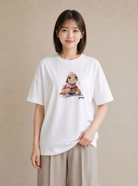 半袖Tシャツ レディース ゼニガメ ペット 動物 イラスト ラフ 20代 カジュアルコーデ 白T YMAZO