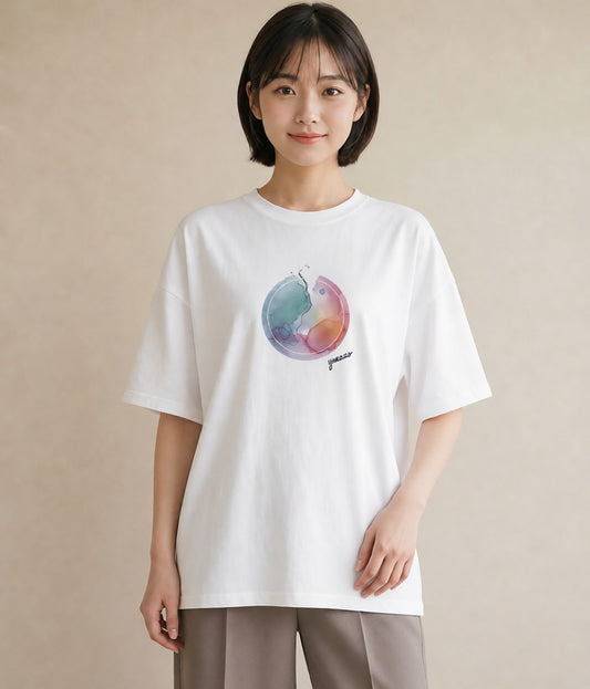 Tシャツ レディース オーロラ 星空 宇宙 イラスト 旅行コーデ ビーチ デイリーウェア 白T YMAZO