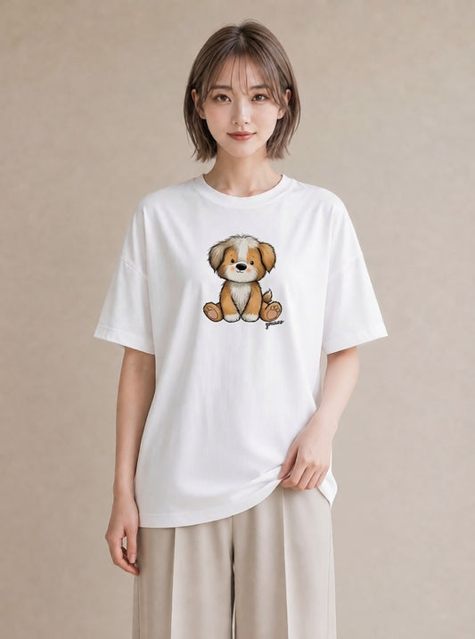 半袖Tシャツ レディース いぬ 犬 ワンコ イラスト 淡色 旅行 母娘コーデ 白T YMAZO