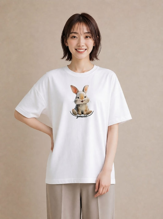プリントTシャツ レディース うさぎ ウサギ ラビット ペット 動物 イラスト ボタニカル ホワイトデー 春服 白T YMAZO