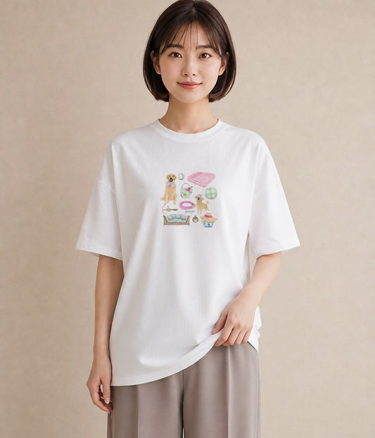 半袖Tシャツ レディース ゴールデンレトリバー ゴールデン 犬 いぬ イラスト 可愛い 母娘コーデ 自分用 白T YMAZO