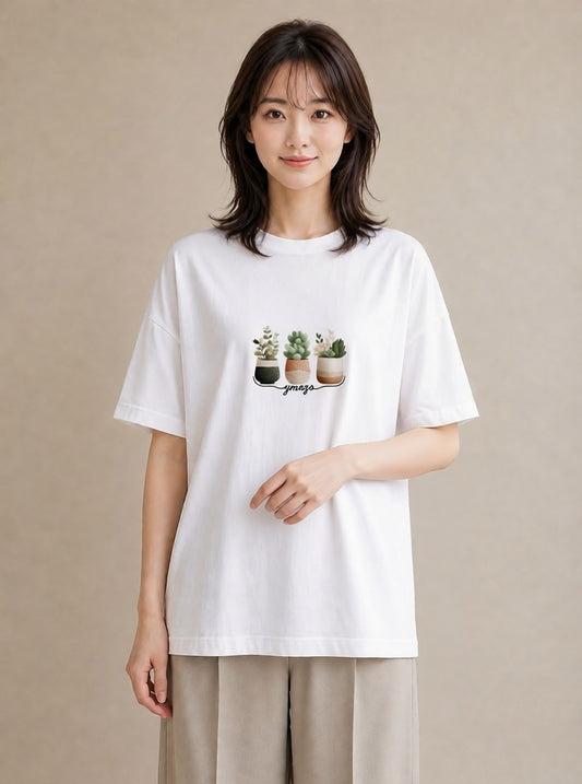 グラフィックTシャツ レディース 多肉植物 植物 ボタニカル イラスト ラフ 帰省 白T YMAZO