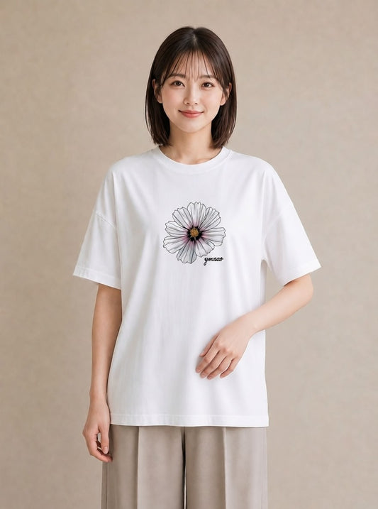 半袖Tシャツ レディース デイジー 花 花柄 イラスト ミニマル 海 カフェ巡り 白T YMAZO