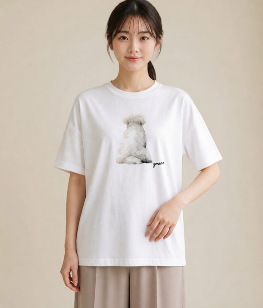 デザインTシャツ レディース ビションフリーゼ 犬 いぬ イラスト カジュアル レイヤード 友達ギフト 白T
