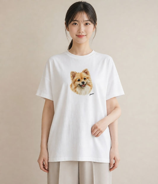 プリントTシャツ レディース ポメラニアン ポメ 犬 いぬ イラスト ボタニカル 週末コーデ 敬老の日 白T YMAZO