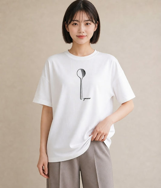 プリントTシャツ レディース パールピアス アクセサリー ナチュラル アンティーク イラスト 淡色 お出かけ 普段着 白T