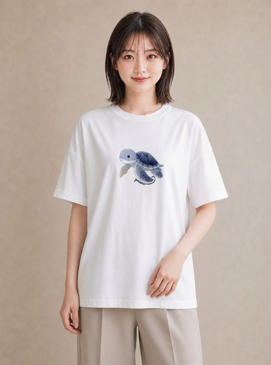 Tシャツ レディース ゼニガメ ペット 動物 イラスト お洒落 女性向けギフト 散歩 白T YMAZO
