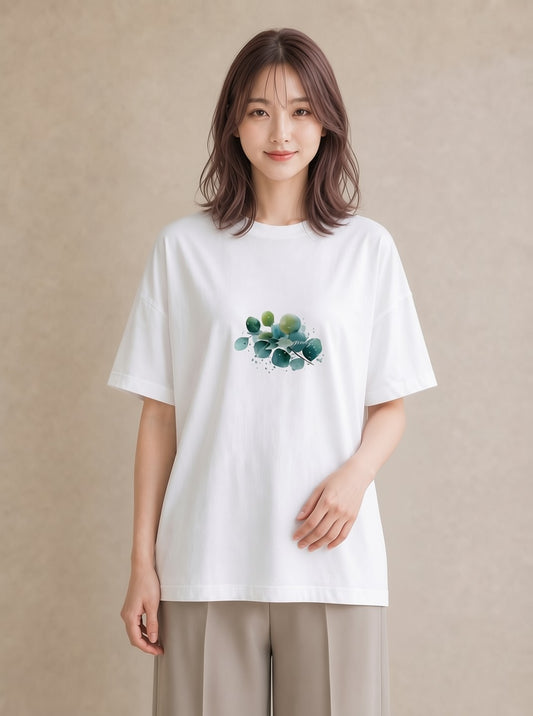 Tシャツ レディース 葉っぱ 植物 ボタニカル イラスト カフェコーデ 部屋着 女性向けギフト 白T YMAZO