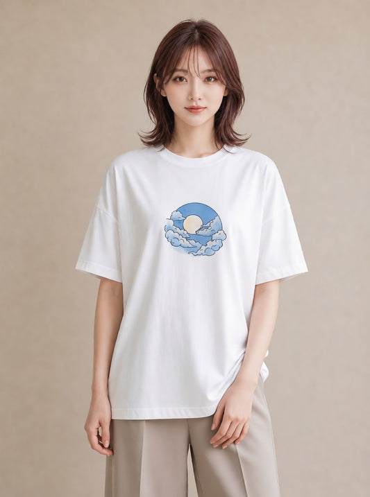 プリントTシャツ レディース 雲 星空 宇宙 イラスト 普段着 週末コーデ 白T YMAZO