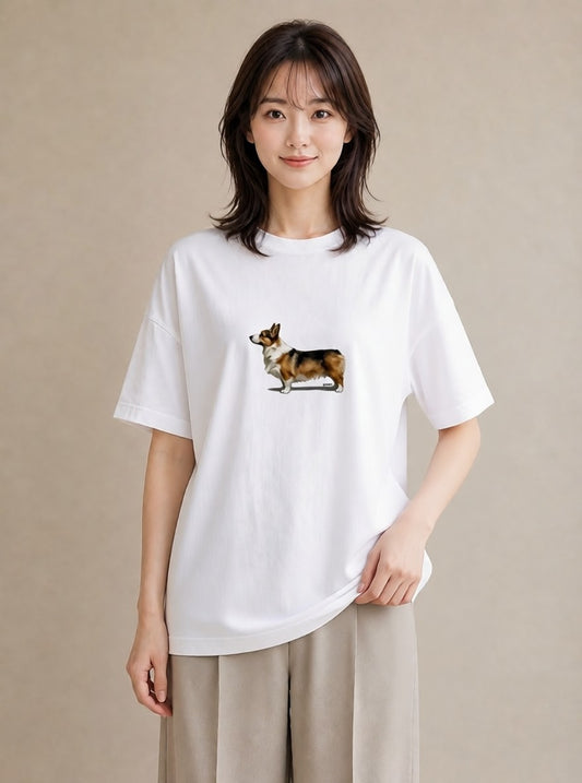 デザインTシャツ レディース ウェルシュコーギー コーギー 犬 いぬ イラスト ポップ 通学 誕生日プレゼント 白T YMAZO