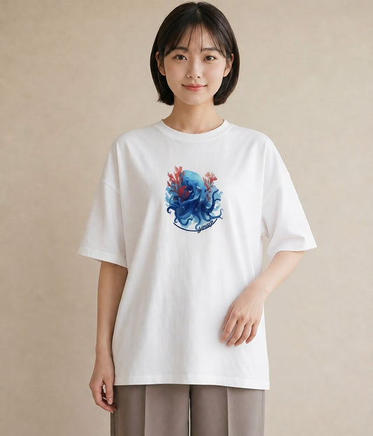 グラフィックTシャツ レディース タコ 海の生き物 海 イラスト 女性向けギフト 散歩 白T YMAZO
