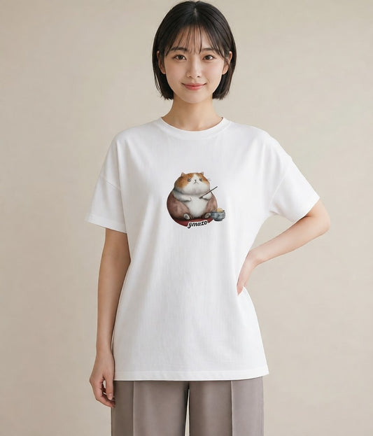 グラフィックTシャツ レディース マンチカン 猫 ねこ イラスト 上品 お出かけ 普段着 白T YMAZO