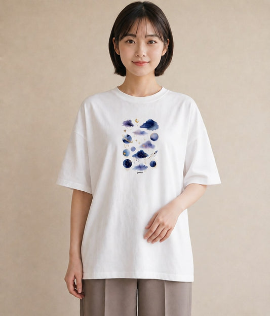 デザインTシャツ レディース 山羊座 星空 宇宙 イラスト きれいめカジュアル デート 帰省 白T YMAZO