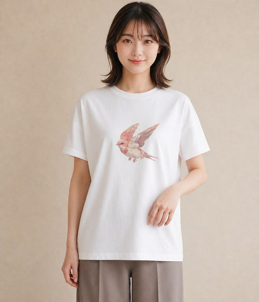 半袖Tシャツ レディース インコ ペット 動物 イラスト 水彩風 お揃い 親子 白T YMAZO