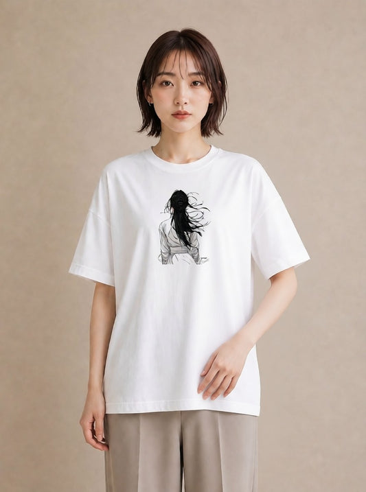 プリントTシャツ レディース 女の子 ガール 後ろ姿 イラスト カフェコーデ 姉妹 送別ギフト 白T YMAZO