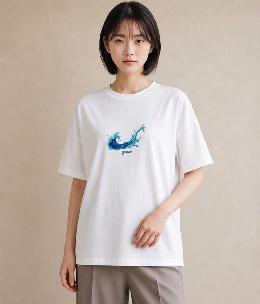 Tシャツ レディース 波 星空 宇宙 イラスト 韓国風 秋コーデ おしゃれギフト 白T YMAZO
