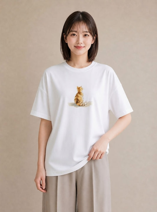 デザインTシャツ レディース ぶち猫 猫 ねこ イラスト フェミニン 公園 ママ 白T YMAZO