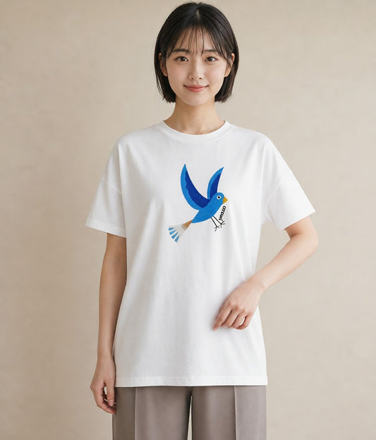 プリントTシャツ レディース 九官鳥 ペット 動物 イラスト 旅行コーデ お出かけ 普段着 白T YMAZO