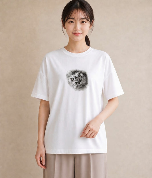 デザインTシャツ レディース 猫 ねこ イラスト カフェ服 クリスマス 白T YMAZO