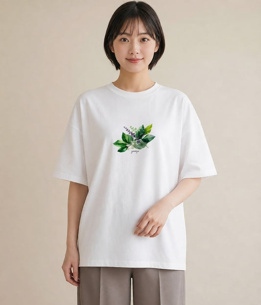 Tシャツ レディース 新緑 植物 ボタニカル イラスト ユニーク 女子会 お揃い 白T YMAZO