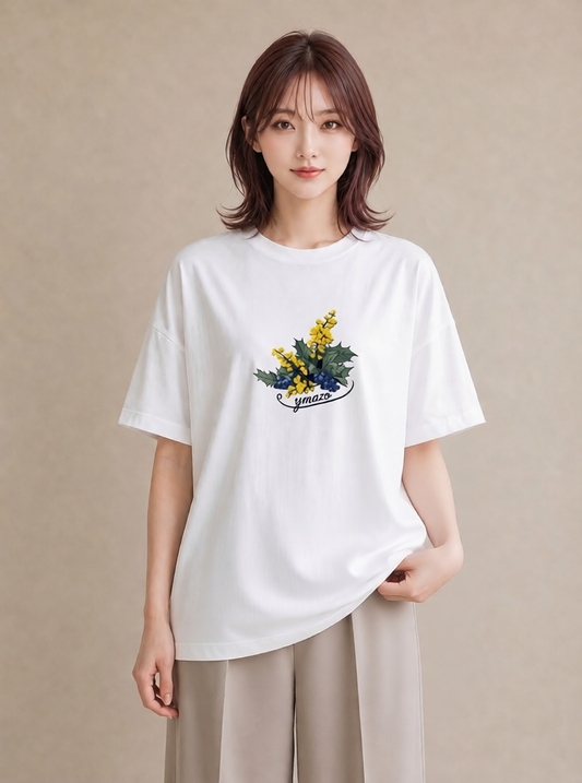 半袖Tシャツ レディース 金木犀 花 花柄 イラスト レトロ ペアコーデ 秋コーデ 白T YMAZO