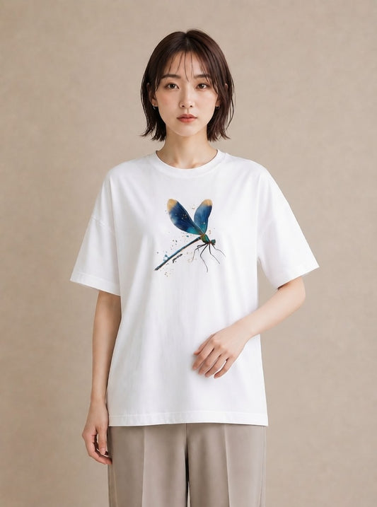 Tシャツ レディース ホタル 昆虫 虫 イラスト ラフカジュアル 買い物 夏コーデ 白T