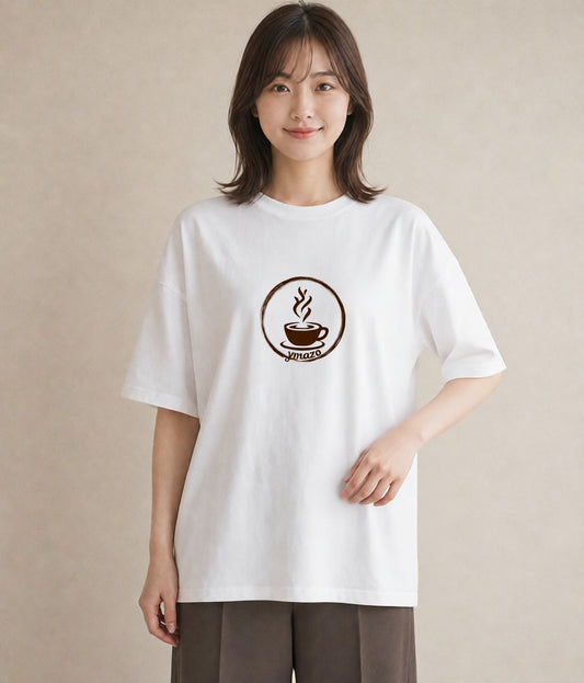 Tシャツ レディース カフェ カフェロゴ ロゴ イラスト ラフ 友達ギフト 部屋着 白T YMAZO
