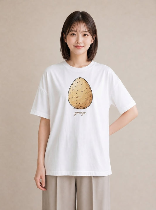 プリントTシャツ レディース たまご 食べ物 フード イラスト お洒落 休日 ペアコーデ 白T YMAZO