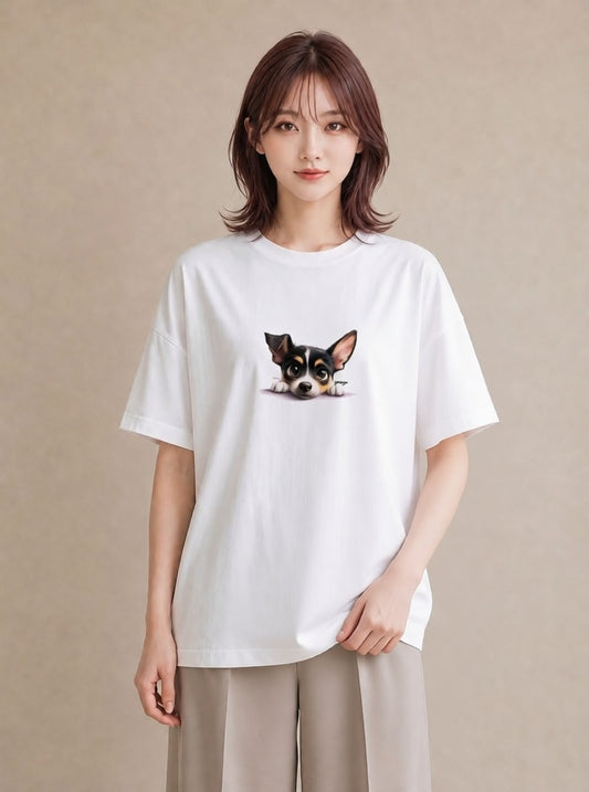 デザインTシャツ レディース チワワ 犬 いぬ イラスト 手描き風 普段着 週末コーデ 白T YMAZO