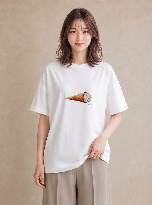 プリントTシャツ レディース アイス 食べ物 フード イラスト ゆるコーデ 春服 ミセス 白T YMAZO