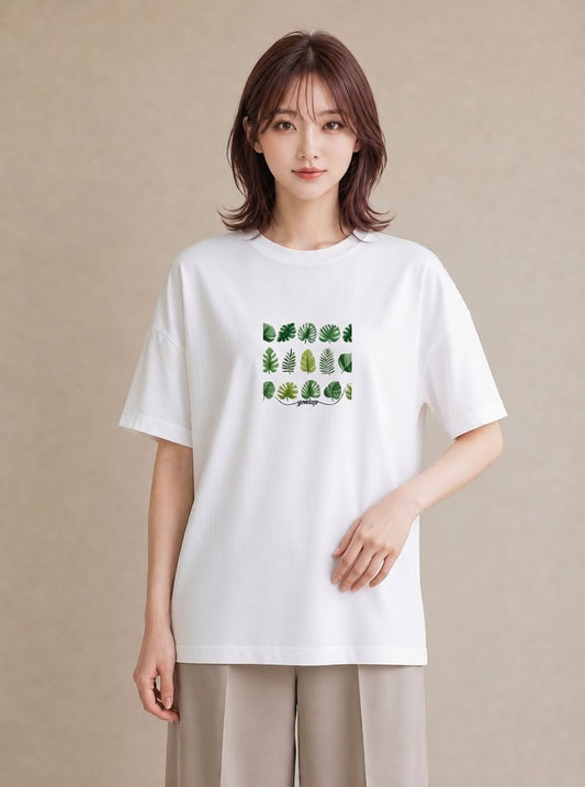 Tシャツ レディース モンステラ 植物 ボタニカル イラスト 手描き風 送別ギフト 通勤 白T YMAZO