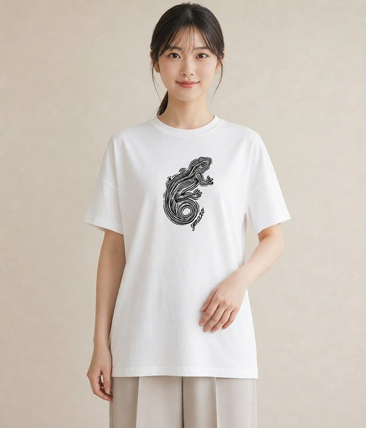 半袖Tシャツ レディース レオパ ペット 動物 イラスト ニュアンス ギフト 母の日 白T YMAZO