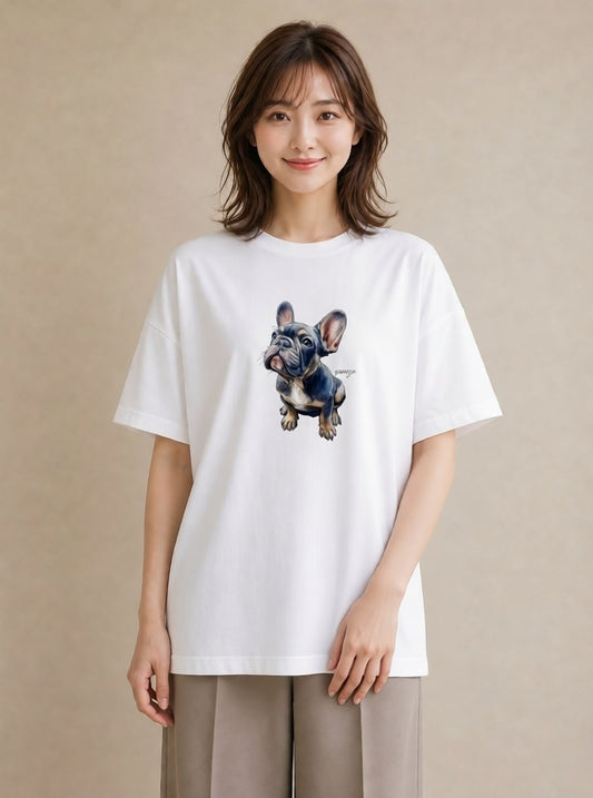グラフィックTシャツ レディース フレンチブルドッグ フレブル 犬 いぬ イラスト ラフ 親子 20代 白T YMAZO