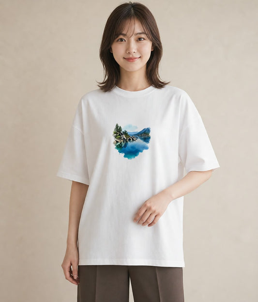 プリントTシャツ レディース 桟橋 水辺 波止場 ナチュラル アンティーク イラスト お洒落 秋コーデ おしゃれギフト 白T