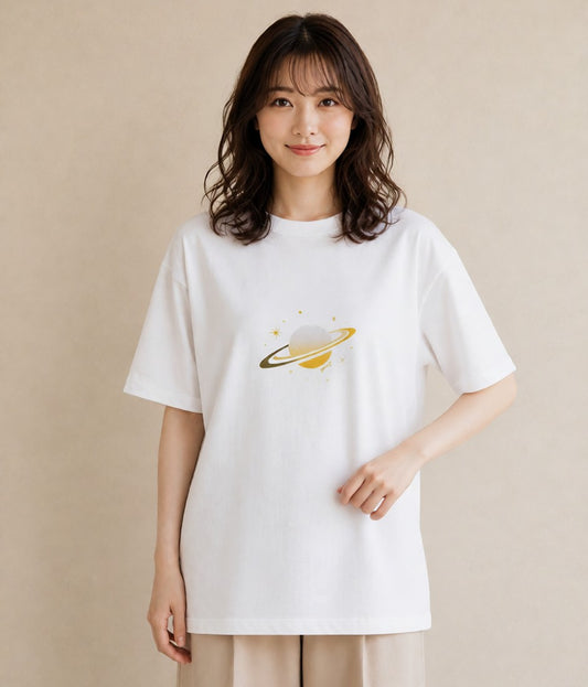 デザインTシャツ レディース 土星 星空 宇宙 イラスト 旅行コーデ 旅行 母娘コーデ 白T YMAZO
