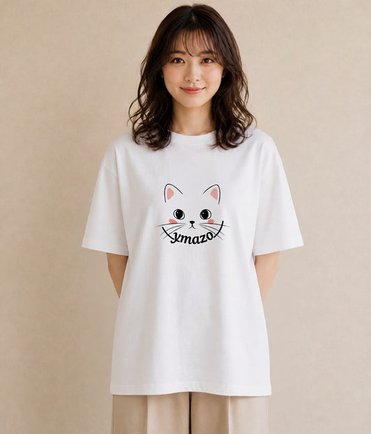 デザインTシャツ レディース 猫 ねこ ネコ イラスト ポップ 綿100 デート 白T YMAZO