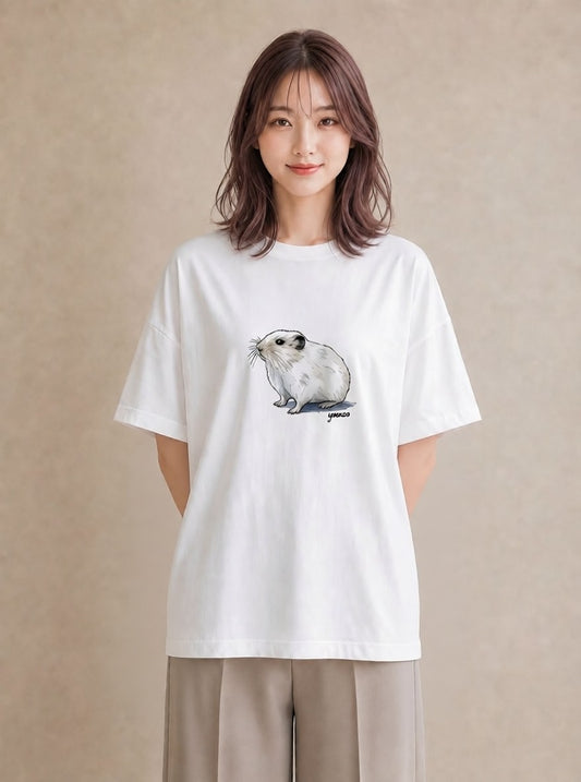 半袖Tシャツ レディース フェレット ペット 動物 イラスト 北欧風 デイリーウェア 休日 白T YMAZO