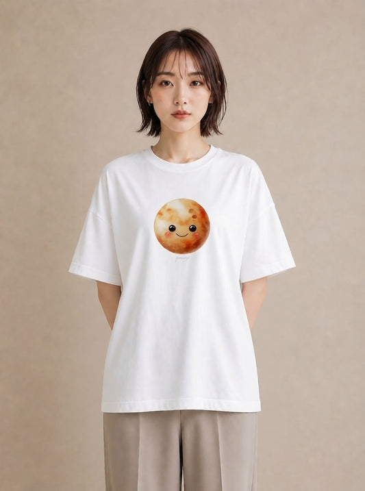 プリントTシャツ レディース 満月 星空 宇宙 イラスト ゆるコーデ 週末コーデ 敬老の日 白T YMAZO