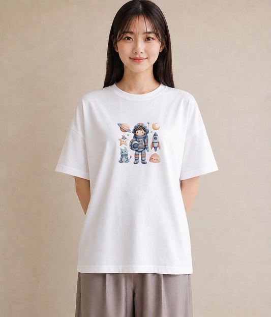 半袖Tシャツ レディース プラネット 星空 宇宙 イラスト ヴィンテージ風 母の日 ビーチ 白T YMAZO
