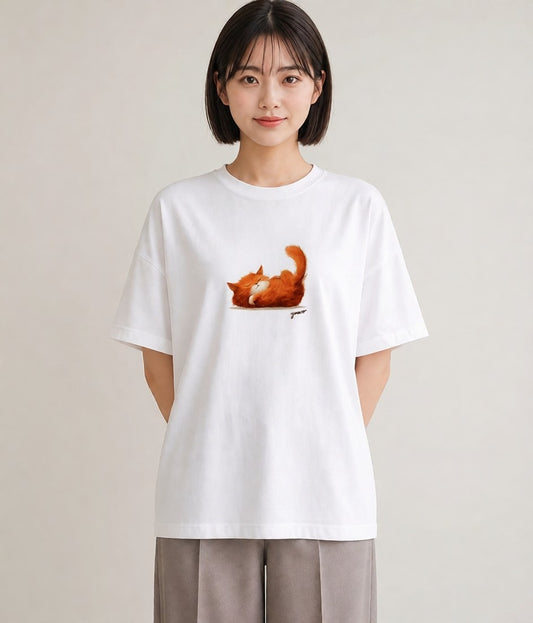 グラフィックTシャツ レディース 茶トラ 茶猫 猫 ねこ イラスト カフェ服 クリスマス 白T YMAZO