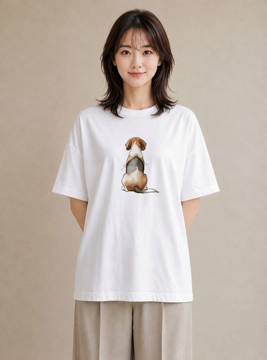 半袖Tシャツ レディース ビーグル 犬 いぬ イラスト ニュアンス 週末コーデ 敬老の日 白T
