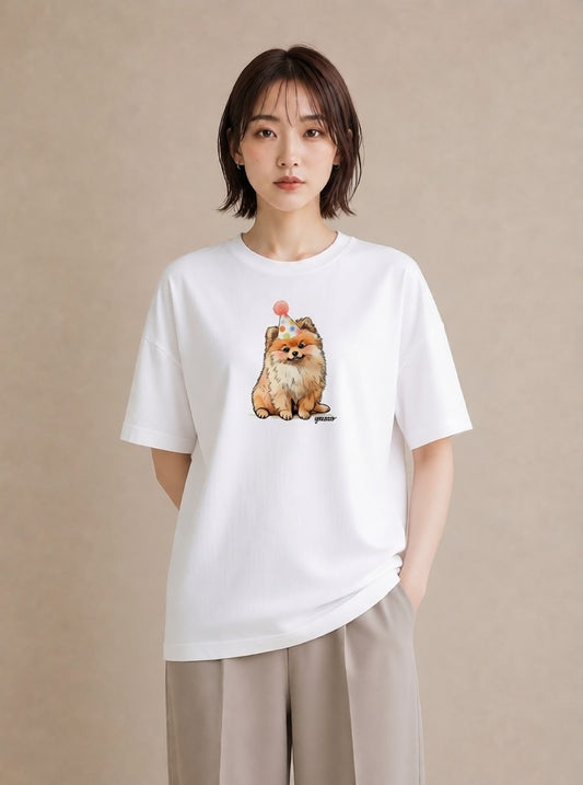 デザインTシャツ レディース ポメラニアン ポメ 犬 いぬ イラスト 手描き風 女子会 お揃い 白T YMAZO