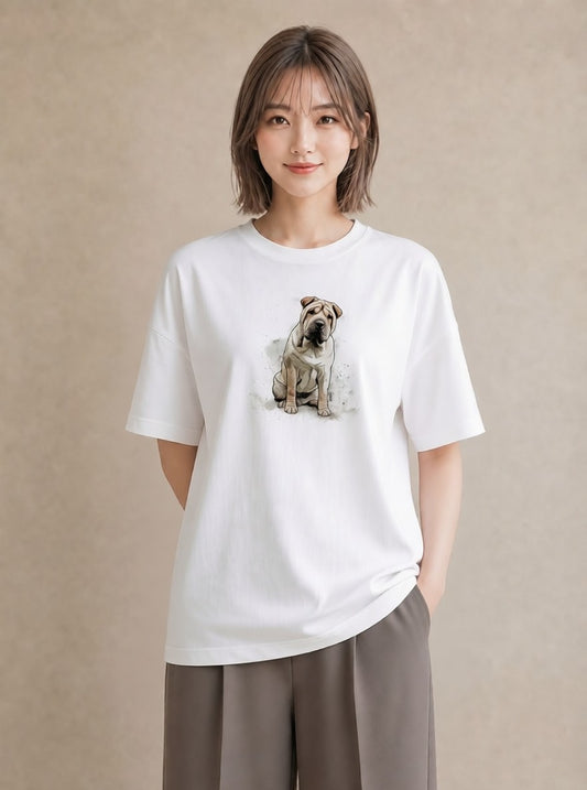 Tシャツ レディース 老犬 犬 いぬ イラスト ガーリー 女性向けギフト 散歩 白T YMAZO