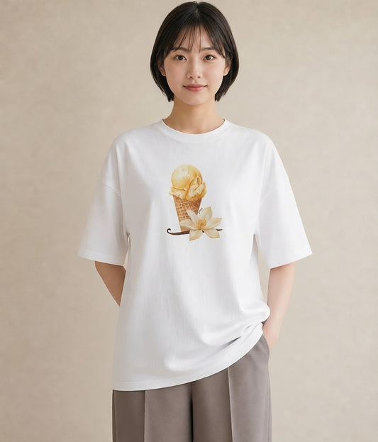 デザインTシャツ レディース ソフトクリーム 食べ物 フード イラスト 上品 デイリーウェア 休日 白T YMAZO