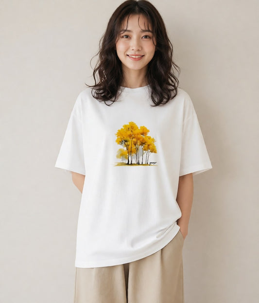 Tシャツ レディース 森 植物 ボタニカル イラスト ラフ 帰省 白T YMAZO