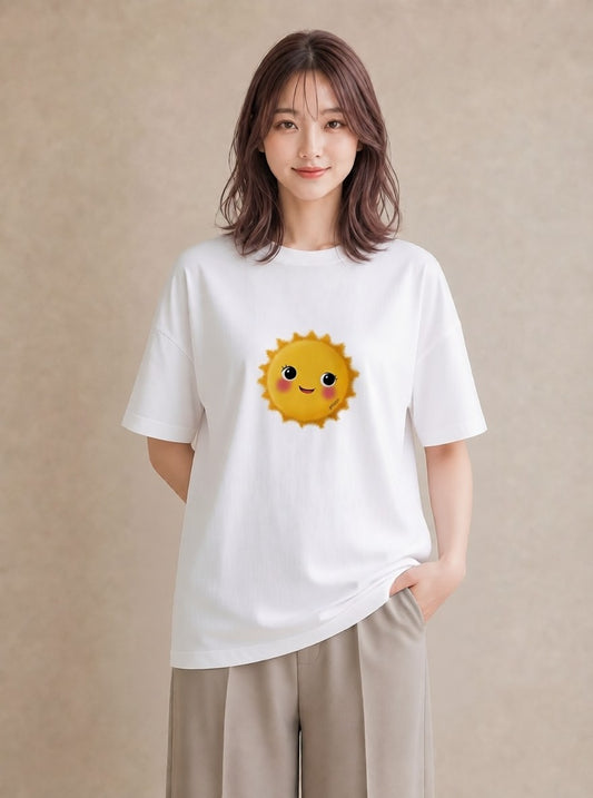 半袖Tシャツ レディース 太陽 星空 宇宙 イラスト 水彩風 普段着 週末コーデ 白T YMAZO