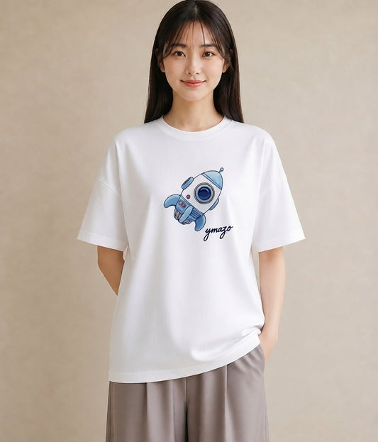 デザインTシャツ レディース ロケット 星空 宇宙 イラスト ラフカジュアル 普段着 週末コーデ 白T YMAZO