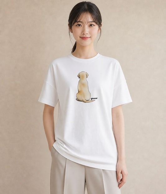 グラフィックTシャツ レディース ラブラドールレトリバー 犬 いぬ イラスト ニュアンス ママ カフェ服 白T YMAZO