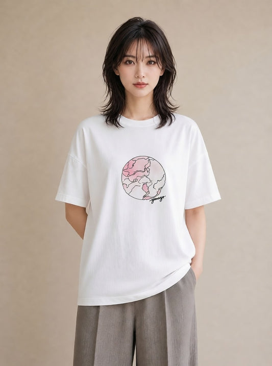 Tシャツ レディース 満月 星空 宇宙 イラスト シンプル 旅行 母娘コーデ 白T YMAZO
