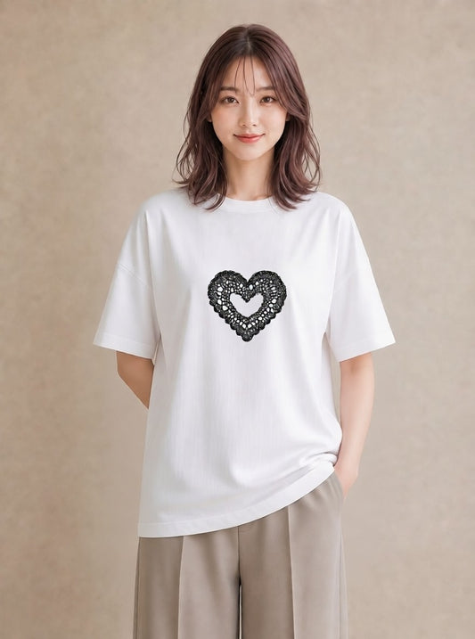 デザインTシャツ レディース レースハンカチ レース ハンカチ ナチュラル アンティーク イラスト シック クリスマス 旅行 白T